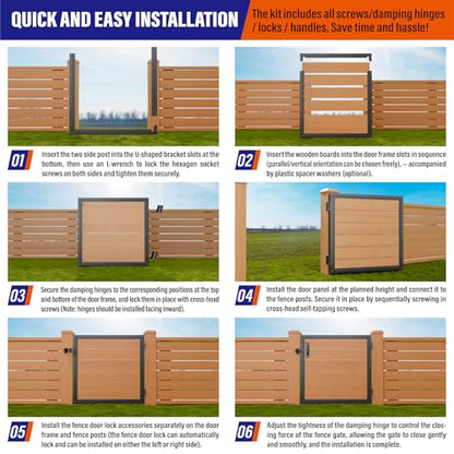 3x3FT (34.8"W X 35.4"H) 201 Stainless Steel Anti Sag Wooden Fence Gate Kit Heavy Duty Garden Gate Frame Hardware Kit Reinforcement (Left/Right Free-Installation) - size: W3xH3 FT