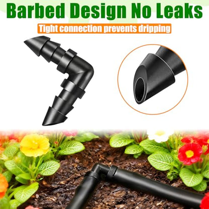 60 Pack Drip Irrigation 1/4" Barbed Elbow Fittings, Drip Line Barbed 90 Degree Elbow Connectors for 1/4 Inch Irrigation Tubing Micro Irrigation Connection Parts for Garden Sprinkler Systems - size: 1/4 Inch Elbow-60P