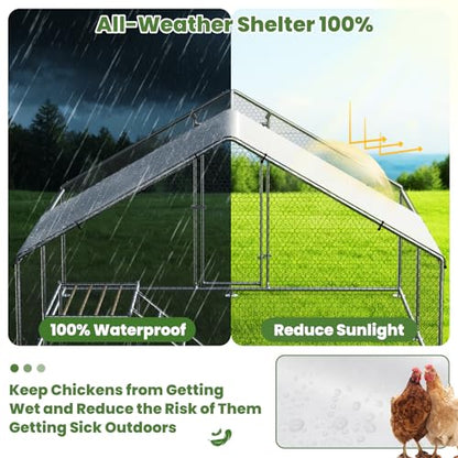 Large Metal Chicken Coop with Roosting Ladder, UV-Resistant and Waterproof Cover, Outdoor Walk-in Cage Hen House for Yard Farm Rabbit Duck Chicken Run, Spire Roof (13.1'W x 9.8'L x 6.4'H) - size: 157.5"L x 118.0"W x 78.0"H