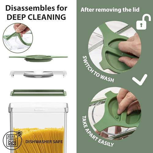5-Piece SAN Airtight Pantry Storage Container Set, Leakproof Twist-Lock Lids, BPA-Free Stackable Canisters for Sugar, Flour, Pasta, Cereal & Snacks (0.8qt, 1.9qt ×2, 3qt, 4qt) - color: Green