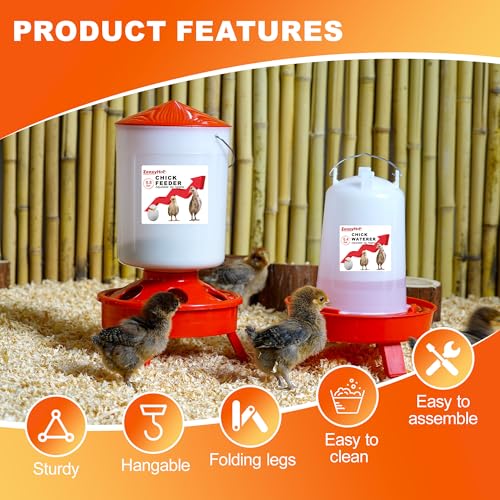 2-in-1 Chick Starter Set: 0.8 Gal Top Filling Feeder and 0.4 Gal Waterer with Adjustable Legs for Baby Chicks, Includes Scoop, Hanging Hooks, Anti-Drown Design (Red) - size: 0.8 Gal Feeder & 0.4 Gal Waterer
