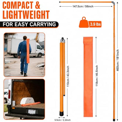 Measuring Stick,15FT Height Stick for Trucks with Telescoping Pole,Sturdy Non-Conductive Fiberglass Load Height Stick for Oversized Cargo,Accurate 90°Arm Lock,with Carrying Bag - size: 15ft