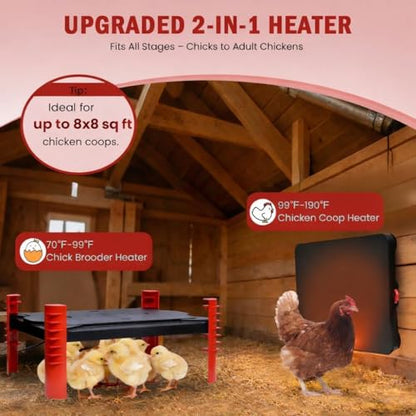 200W Chick Brooder Heater Plate, 2-in-1 Adjustable Radiant Brooder Plate for Chicks & Poultry, Smart Thermostat, 16"x12", Safe & Energy Saving, Ideal for Brooders & Small Chicken Coops