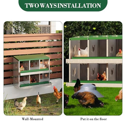 Chicken Nesting Box,6 Compartments Galvanized Steel Metal Chicken Laying Box with Roll Out Egg Collection,Wall Mount Chicken Nesting Boxes,Easy Egg Collection, Hen Roosting Boxes - color: Green, size: 6 Holes