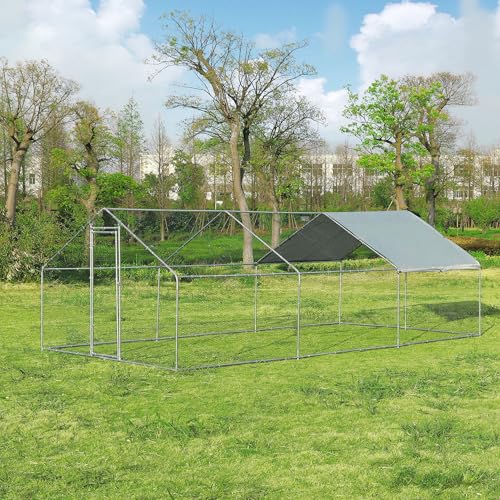 Large Metal Chicken Coop Round Top Upgrade Tri-Supporting Wire Mesh Chicken Run,Chicken Pen with Water-Resident and Anti-UV Cover,Duck Rabbit House Outdoor (Spire Roof 10’ W x 19.5’ L x 6.5’ H) - size: Spire Roof 10’ W x 19.5’ L x 6.5’ H