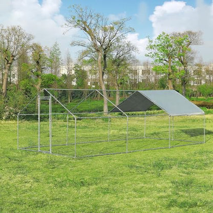 Large Metal Chicken Coop Round Top Upgrade Tri-Supporting Wire Mesh Chicken Run,Chicken Pen with Water-Resident and Anti-UV Cover,Duck Rabbit House Outdoor (Spire Roof 10’ W x 19.5’ L x 6.5’ H) - size: Spire Roof 10’ W x 19.5’ L x 6.5’ H