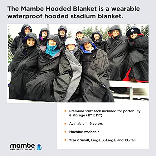 Mambe Small Extreme Weather Hooded Blanket Navy and Charcoal - 100% Waterproof and Windproof with Premium Stuff Sack - color: Navy-charcoal, size: Small