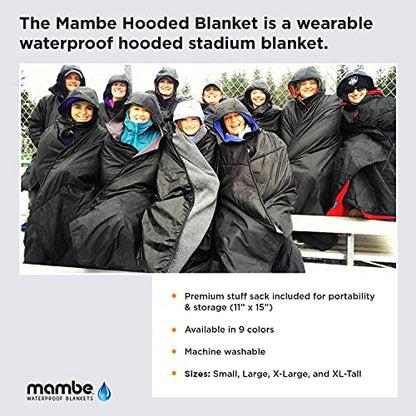 Mambe Large Extreme Weather Hooded Blanket Navy and Charcoal - 100% Waterproof and Windproof with Premium Stuff Sack - color: Navy-charcoal, size: Large