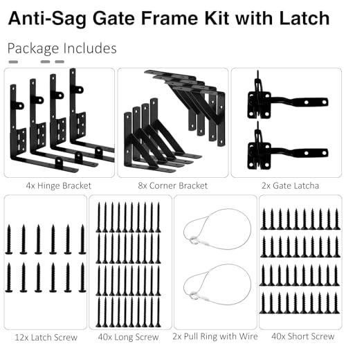 Anti Sag Gate Frame Kit Heavy Duty Gate Corner Brace Bracket with a Self-Locking Gate Latch Gate Kits for Wooden Fence Garden Wooden Driveway Gates Shed Doors Corral Gates 2 Sets - size: 2 sets