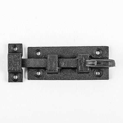 Renovators Supply Manufacturing Door Lock Latch 3.8 in. Black Wrought Iron Pig Tail Tip Styled Slide Bolt Latch with Mounting Hardware - size: Pack of 1, style: 3.88 inch - Curled Tail
