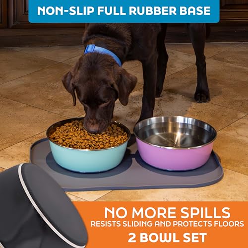 Master Pet Supply Stainless Steel Dog Bowls Set of 2 (64 Oz Each) with Non-Slip Rubber Base - Black Velvet - Basic Dog Food Bowl Water & Food Bowls for Small Medium Large Dogs & Cats, Metal Dish - color: Black Velvet, size: 8 Cups (64 oz) 2 Pack