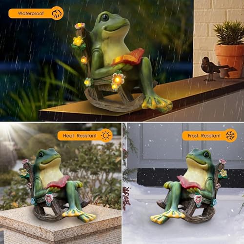 Solar Garden Statues Miniature Frog Figurine Thanksgiving Decor with Succulents and 7 LED Lights Outdoor for Patio Yard Balcony Lawn - Unique Housewarming Birthday Gifts for Women Mom Family Friends - style: frog