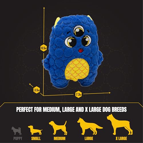 Bite Force - Durable & Strong Dog Toy Blue Furocious Frank Monster with Squeaker, Kevlar-Reinforced Seams for Aggressive chewers. - color: Medium - Furocious Frank
