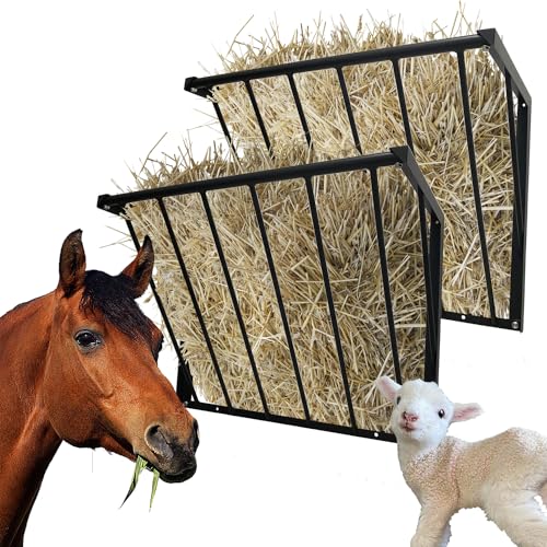 2Pcs Horse Hay Feeder, 31.5'' Long Livestock Hay Feeder with 24 Gallon Large Capacity, Carbon Steel Wall Mounted Hay Rack for Horses, Sheep, Goats, Indoor Outdoor Uses - size: 31.5INCH (2 PCS)