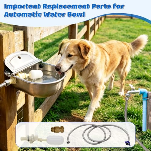 6.56ft Metal Water Hose for Automatic Livestock Waterer Replacement Parts | Includes 1/2" NPT to 3/4" GHT Flexible Water Pipe &1/2'' Float Valve Kit for Dog Water Bowl,Stock Tank