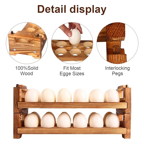 CVHOMEDECO. Wooden Egg Holder Fresh Egg Holders Countertop Firewood Egg Collecting Rack for Gathering Fresh eggs, Stackable with 24 eggs, Home Kitchen Organizer, Set of 2 PCS