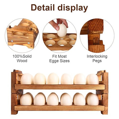 CVHOMEDECO. Wooden Egg Holder Fresh Egg Holders Countertop Firewood Egg Collecting Rack for Gathering Fresh eggs, Stackable with 24 eggs, Home Kitchen Organizer, Set of 2 PCS