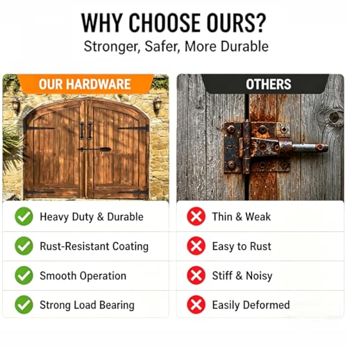 Heavy Duty Gate Hardware Kit for Wood Fence Black Fence Gate Hardware with 2 T-Strap Gate Hinges Sliding Gate Latch 2 Gate Handles Outdoor Gate Hinges and Latch Set for Yard Shed Barn 16 inch - size: 16inch