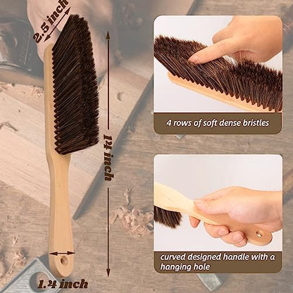 2 Pieces Woooden Dust Brush Hand Broom Bench Brush with Long Wood Handle Whisk Broom Soft Bristle Brush for Counter Bed Sofa Car Fireplace Clothes Household Cleaning - color: Khaki
