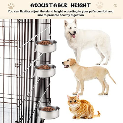 mumufy 6 Pieces Stainless Steel Hanging Water Bowls with Holder Detached Anti Spill Pet Metal Bowl Cage Kennel Crate Food Bowl(30 oz) - size: 30 oz