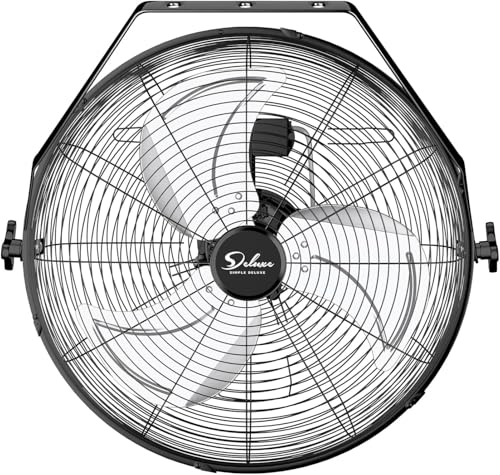 Simple Deluxe 18 Inch Industrial Wall Mount Fan, Max 4200 CFM 3 Speed Commercial Ventilation Metal Fan for Warehouse, Greenhouse, Workshop, Patio, Factory and Basement - High Velocity - color: Black-18 Inch, size: 18 Inch