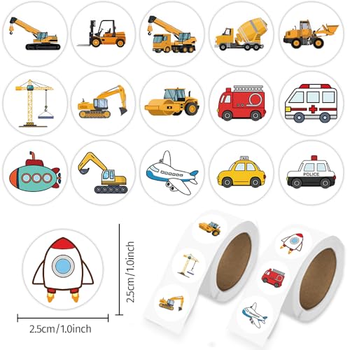 1000 Pcs Truck Stickers Bulk.Car Stickers for Boys Girls Mens.2 Roll 1 Inch Construction Pack Sticker Water Bottles Phone Case Laptop Book - color: Truck Car