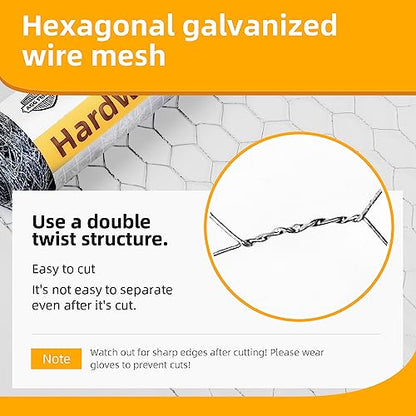 Chicken Wire Mesh 48in x 50ft Hexagonal Poultry Wire Netting | Galvanized Hardware Cloth, Garden Fence Barrier Mesh, for Pet Rabbit Garden Chicken Wire Fencing - size: 48in x 50ft 2inch