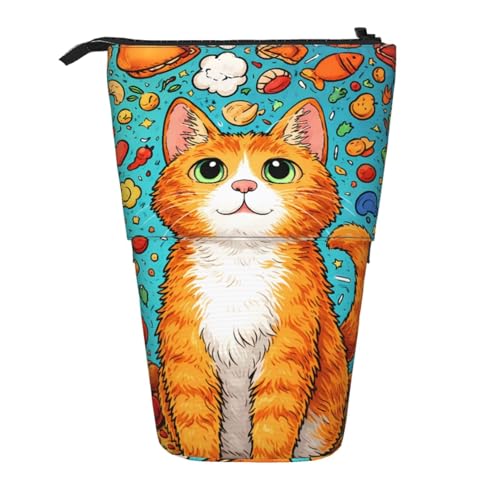 Cat Standing Pencil Case Cute Telescopic Stationary Pouch with Zipper Large Capacity Stand up Pen Bag Portable Makeup Holder for School Office Supplies - color: Cat