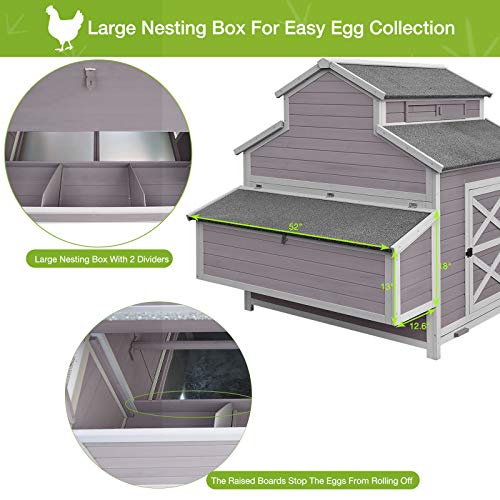 GUTINNEEN Chicken Coop Large Hen House for 8-10 Chickens Wooden Poultry Cage with Run and Nesting Box 115in - color: Grey, size: 115.0"L x 54.0"W x 56.0"H
