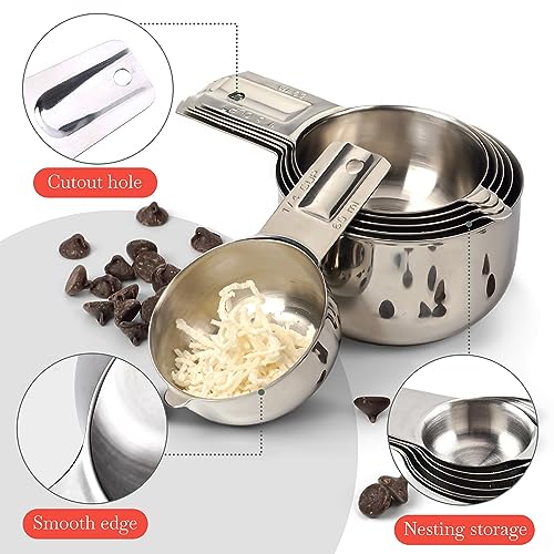 Bellemain One-Piece Stainless Steel Measuring Cups Set of 6 – Nesting Metal Measuring Cups for Kitchen – Dry & Liquid Measurements (ML & OZ), Rust-Resistant, Dishwasher Safe, Ergonomic Design - color: Stainless Steel
