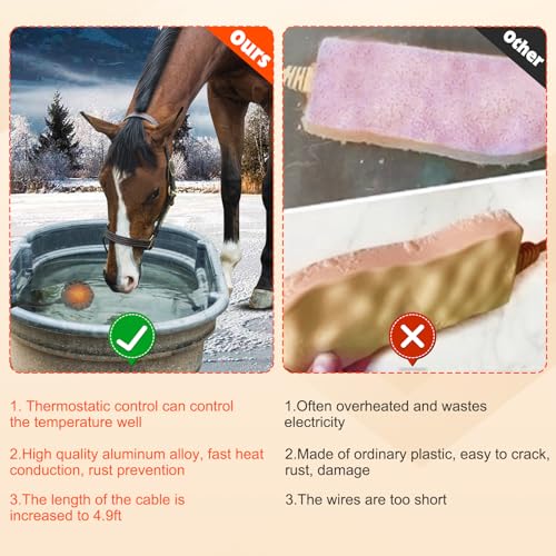 500W Horse Water Heater Aluminum Cast, Thermostatic Control Farm De-Icer, Utility Pond De-icer for Livestock Poultry Birds Horses Cows Wildlife Drinking for Winter - size: 500W