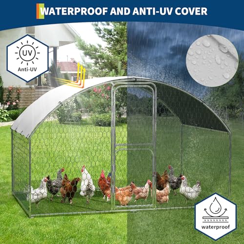 Chicken Coop 9.8x6.5x6.5ft, Walk-in Large Metal Chicken Run with Cover, Chickens Poultry Cage with Double Door, Walk in Chicken Poultry Pen for Outdoor Farm Yard - size: 6.5'L x 9.8'W x 6.5'H