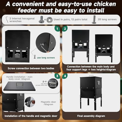 30-40LBS Large Chicken Feeder No Waste 12-Ports Automatic with Magnetic Baffle to Prevent Rodents and Mice Large Poultry Feeder Adjustable Height Suitable for All Poultry, Weatherproof - color: 30-40LBS
