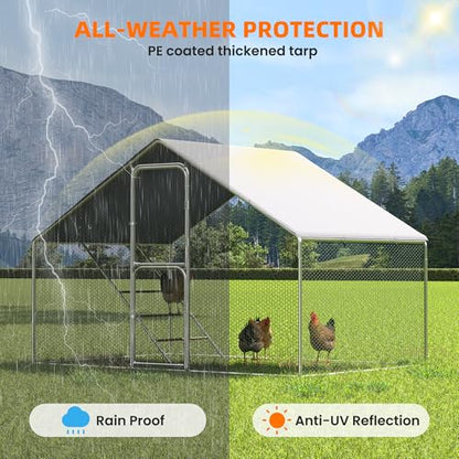 UDPATIO Large Metal Chicken Coop Walk in, Outdoor Heavy Duty Chickens Pen Run w/Cover for 10-15 Chickens - Predator Proof Poultry House - size: 72.0"L x 120.0"W x 72.0"H