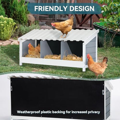 PETSFIT 3 Holes Chicken Nesting Box-All Weather PVC Roof, Natural Wood Design with Privacy Back Panel for Hens-Wall Mounted or Floor Use in Coops, Farms, Backyards,Easy to Assemble and Clean - size: 3 Holes