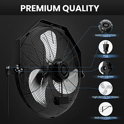 Simple Deluxe 20 Inch High Velocity Wall Mount Fan with Rack and L-Iron, 3 Speed Industrial/Commercial Metal Ventilation Fan, 2 Pack - size: 20 Inch with L-Iron, style: 2 Pack