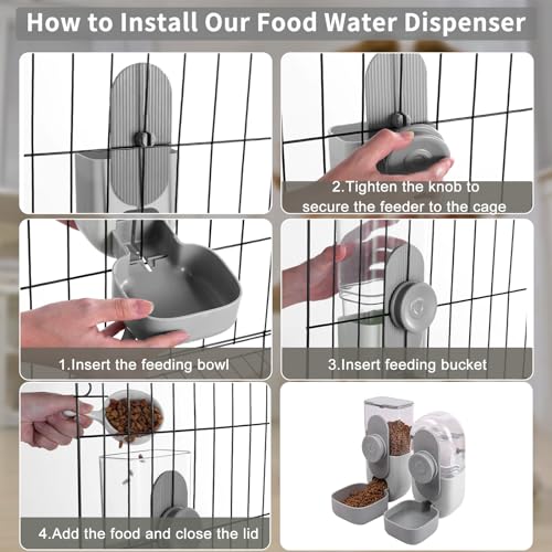 Lemtrflo Hanging Automatic Rabbit Feeder for Cage,Dog Cat Food and Water Dispenser,Rabbit Water Bottle Guinea Pig Food Bowl Set,Gravity Feeder for Cats Dogs (Gray) - color: Gray