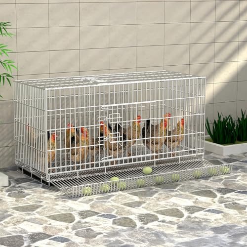 Foldable Outdoor Chicken Coop, Portable Chicken Coop with Automatic Egg Collection Tray and Pull-Out Trays, Easy to Assemble Poultry Cage for Backyard Farm Use - color: White, size: 60x40x50cm