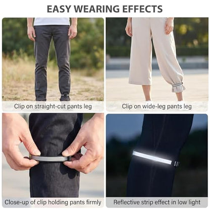 QUUPY 4Pcs Grey High Reflective Cycling Trousers Clips, Elastic Safety Ankle Cuff Bands, Outdoor Reflective Gear for Bicycle Riding, Fishing, Camping and Daily Outdoor Activities