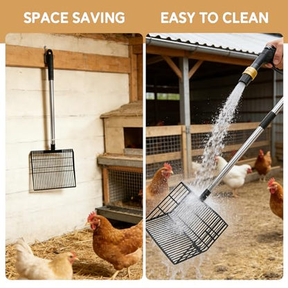 Cat Litter Scoop, Long Handle Detachable Metal Scooper with Deep Sifting Shovel,Heavy Duty Adjustable No Bending Back Pet Poop Shovel Chicken Poop Scooper (23-68 inch (Joinable Handle)) - size: 23-68 inch