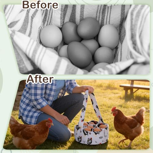 Egg Collecting Basket, Canvas Egg Basket for Gathering with 7 Pouches for Chicken, Duck, Goose, Bird, Various Poultry Collection (Red-crested) - style: Red-crested chicken