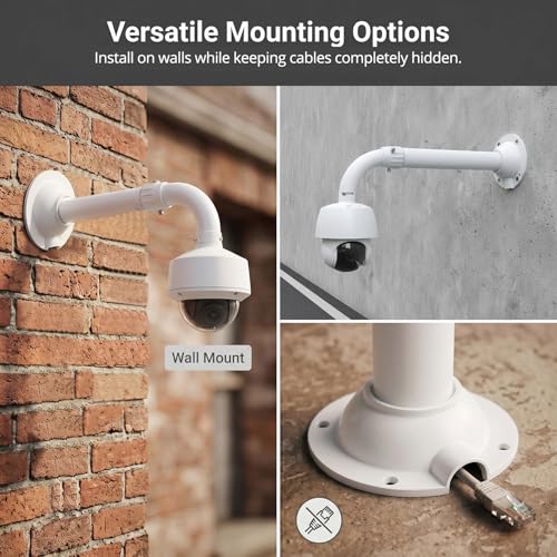 QWORK Universal Security Camera Mount Bracket, Adjustable J Type 15.7-23.6 inch Wall Mount for Dome CCTV/IP Cameras, Weatherproof Aluminum, Beige