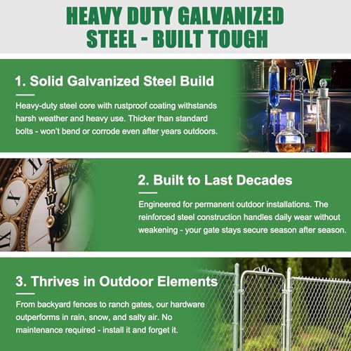 Chain Link Gate Drop Rod Kit 1-3/8" x 32" Cane Bolt for Single or Double Gate, Heavy Duty Galvanized Steel Ground Latch Fence Drop Pin with Extra 2 Gate Frame Hinges(1 Pack) - size: 1-3/8" × 32" (1 PACK)