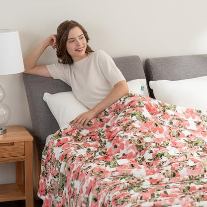 Berkshire Blanket-Classic Heavyweight Soft Printed VelvetLoft® Plush Blanket, Full/Queen Size Soft Fuzzy Warm Blanket for Couch Sofa Bed, Abstraction Pink Green, 90in x 90in - color: Abstraction Pink Green, size: Full/Queen