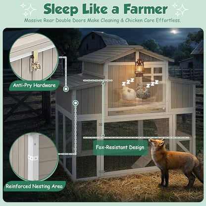 Large Chicken Coop with 4 Nesting Boxes for 4-6 Hens, Wooden Outdoor Hen House with Dual-Side Egg Collection, Pull-Out Tray, 3 Perches, Backyard Expandable Chicken Run - size: 52.4"L x 35.0"W x 53.0"H