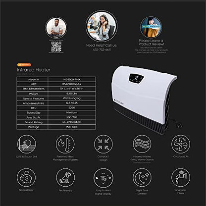 Heat Storm Phoenix Infrared Space Heater with Attachable Feet, Remote Control, Energy Efficient-750-1500 Watts, White Floor or Wall - HS-1500-PHX - color: White, style: White Attachable feet