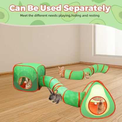 YUEPET Rabbit Tunnel and Cube Collapsible Tent Bunny Interactive Crinkle Tunnel Toys Small Animal Hideout with Play Ball for Dwarf Rabbit Bunny Guinea Pig (Avocado) - color: Avocado
