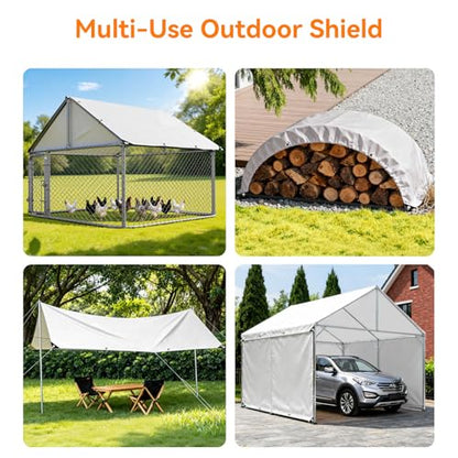Chicken Coop Cover Waterproof, 11.7 * 6.7ft 420D Durable Oxford Fabric, Sunshade Water-Resistant Tarp for Walk-in Chicken Run Pen with Ball Bungees Cords, 1pc
