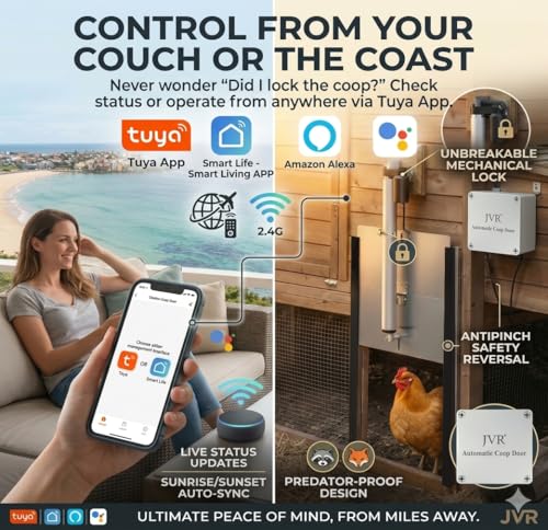 JVR 22"x23" WiFi Automatic Turkey Coop Door, App & Alexa Control - size: Large