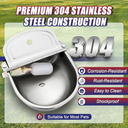 NYXOVA Automatic Animal Drinking Water Bowl, 304 Stainless Steel Livestock Waterer with Float Valve for Horse, Cattle, Goat, Sheep, Pig and Dog（Without Drainage Hole）